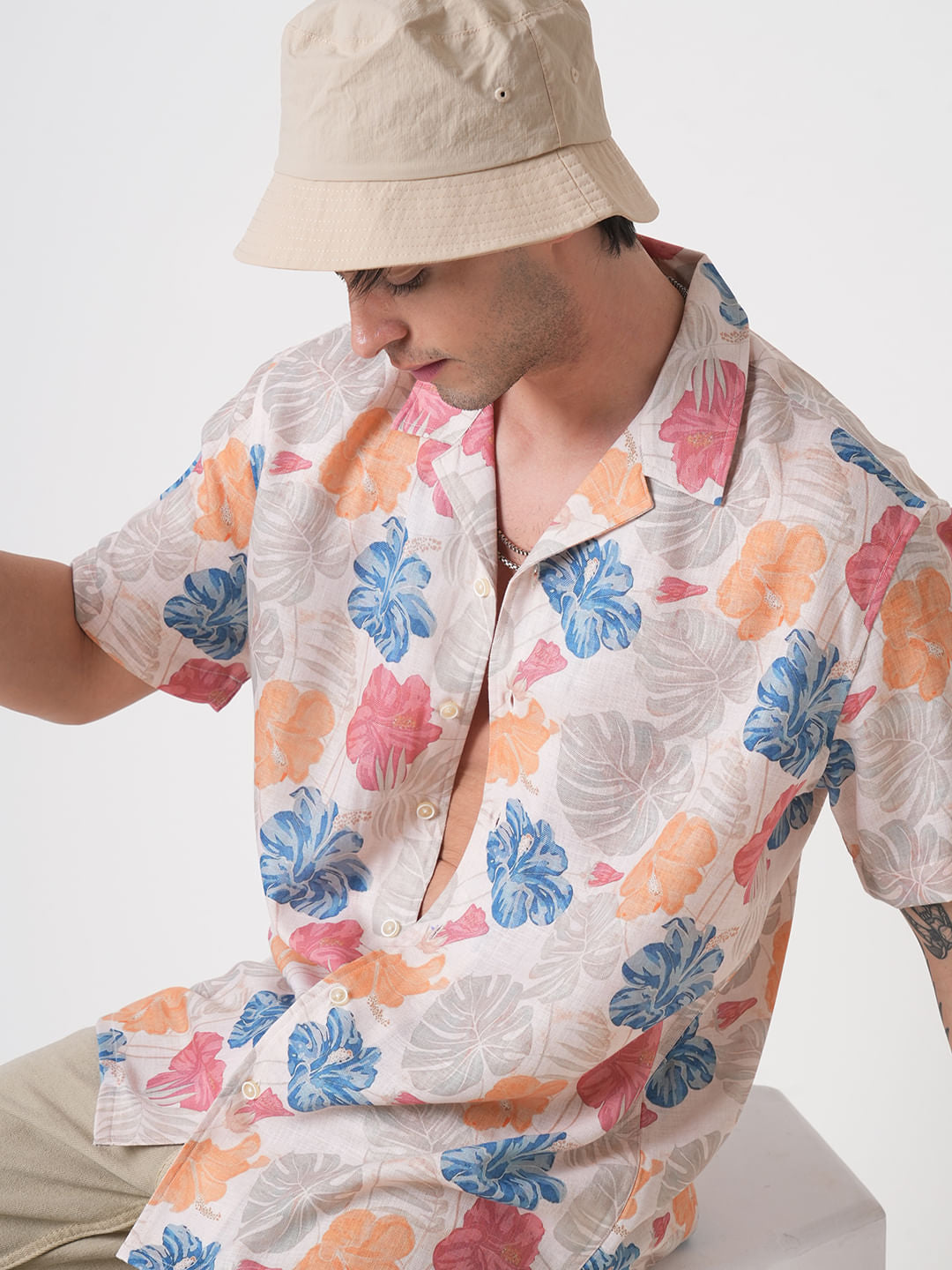 Sublime Artistic Floral Cream Oversized Shirt