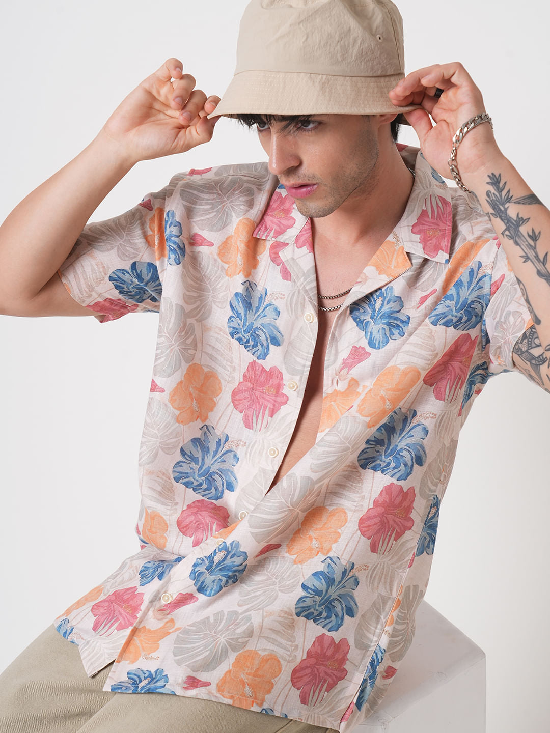 Sublime Artistic Floral Cream Oversized Shirt