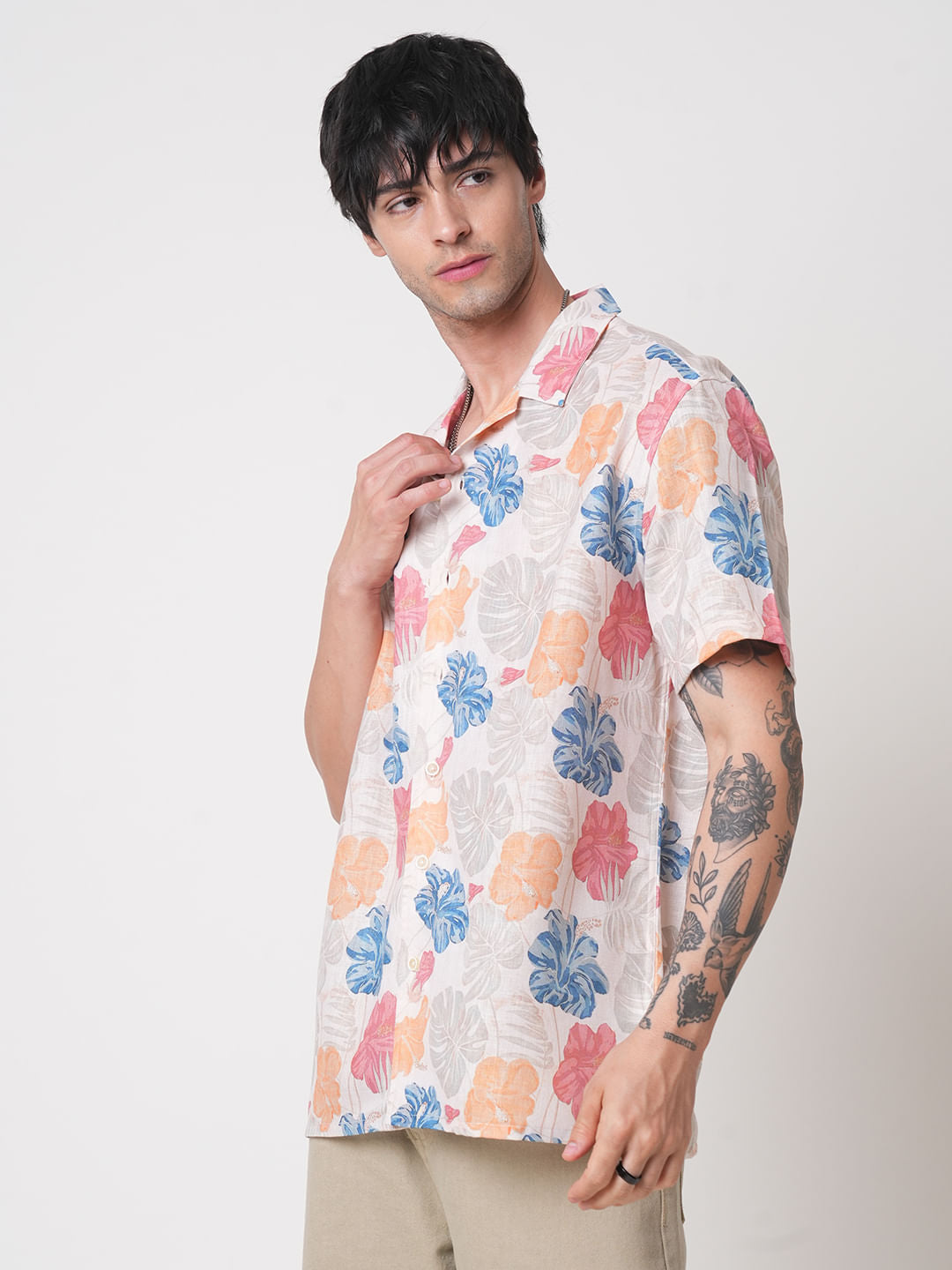 Sublime Artistic Floral Cream Oversized Shirt