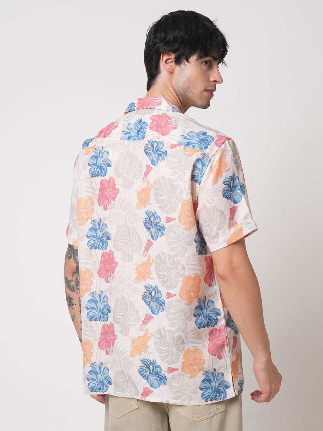 Sublime Artistic Floral Cream Oversized Shirt