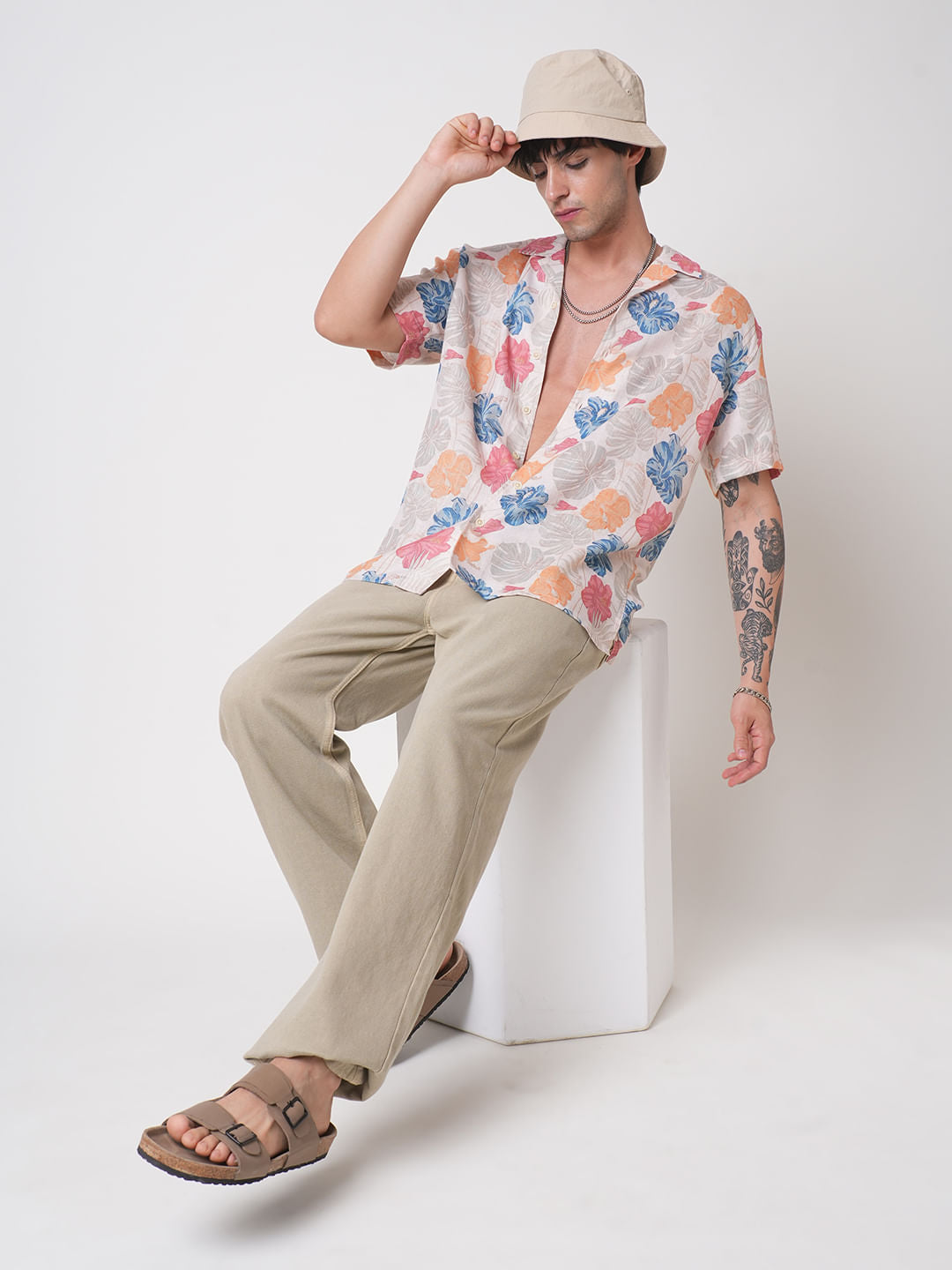 Sublime Artistic Floral Cream Oversized Shirt