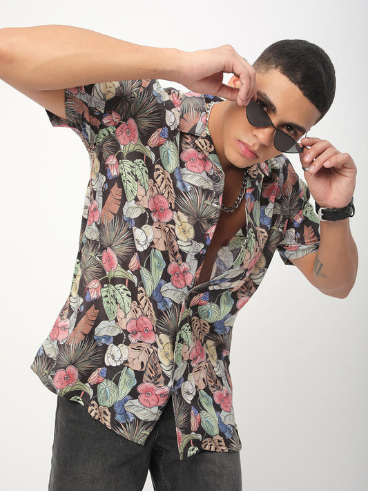Multicolour Tropical Printed Oversized Shirt