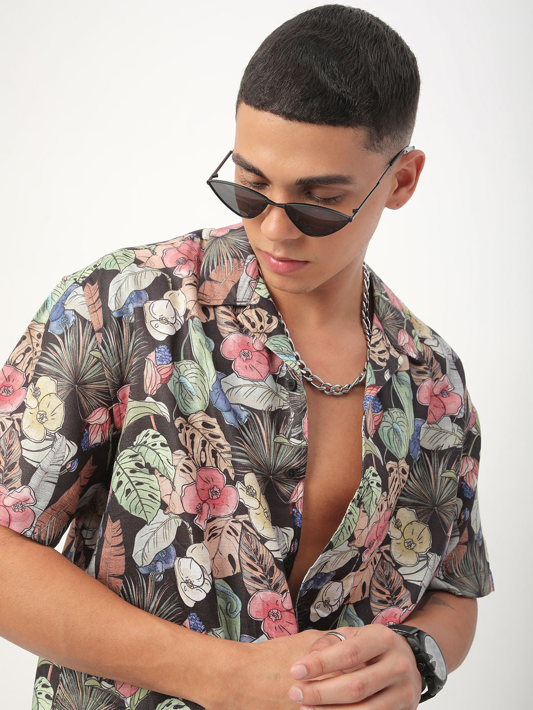 Multicolour Tropical Printed Oversized Shirt