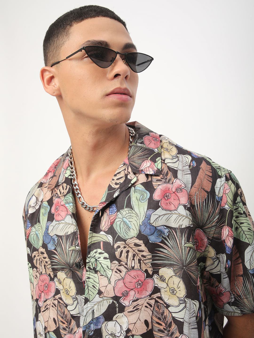 Multicolour Tropical Printed Oversized Shirt