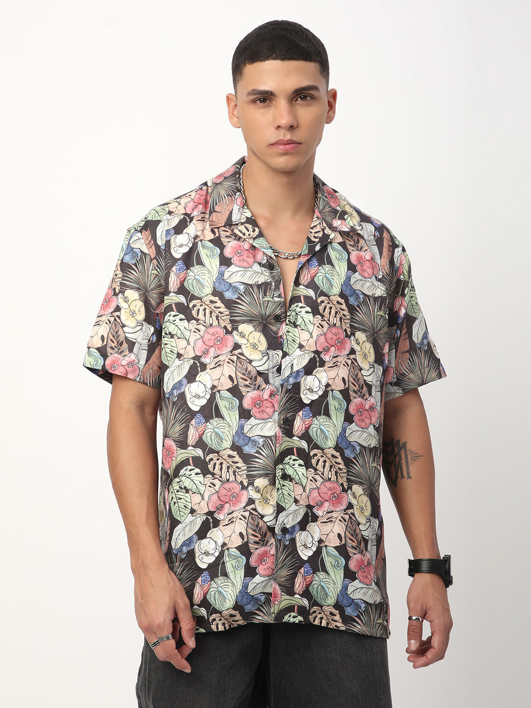 Multicolour Tropical Printed Oversized Shirt