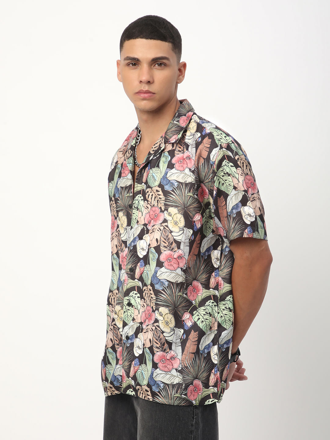 Multicolour Tropical Printed Oversized Shirt