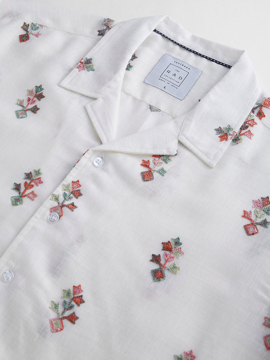 White Embroidered Notch Collar Oversized Shirt