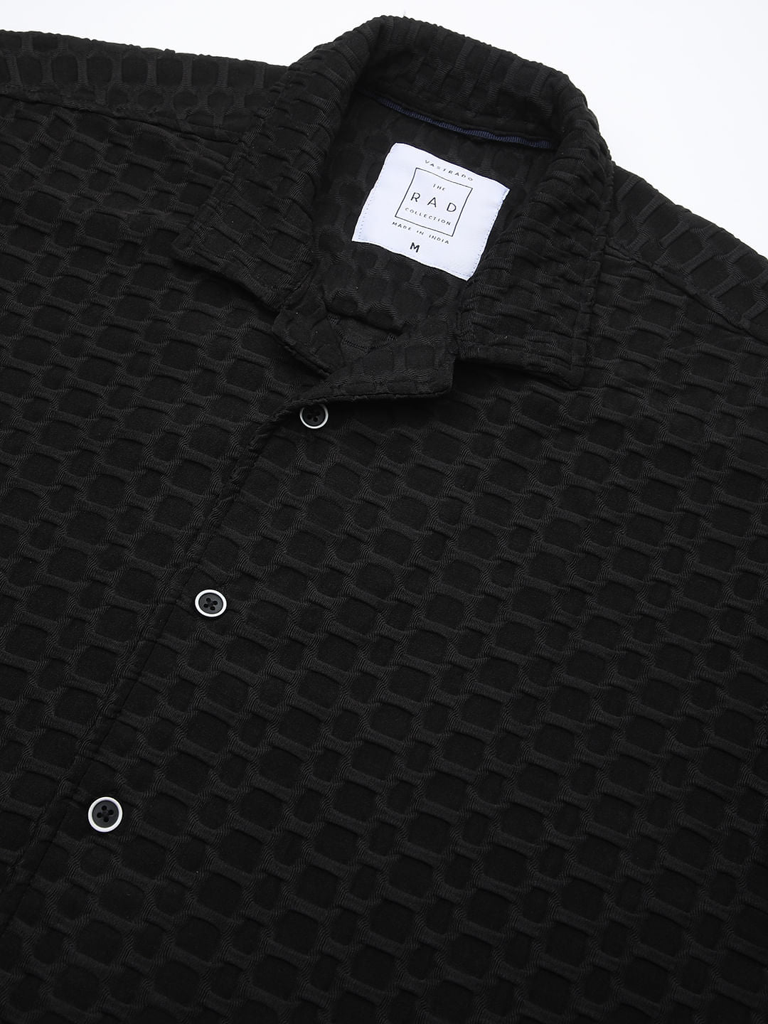 Black Honeycomb Textured Knitted Shirt