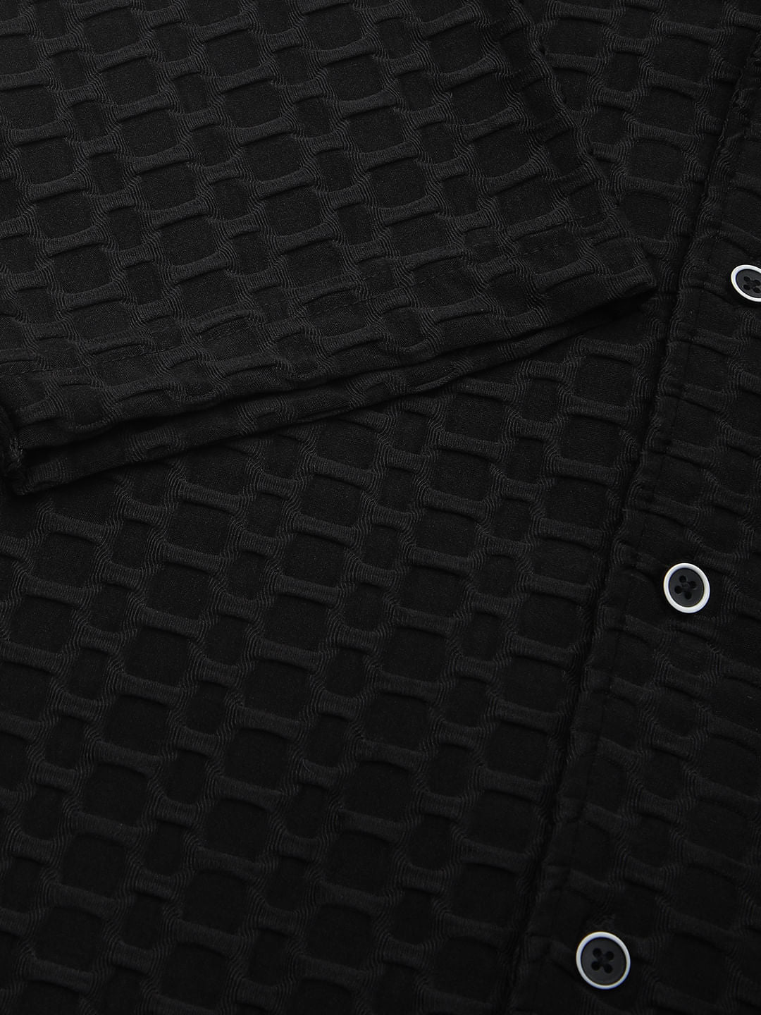 Black Honeycomb Textured Knitted Shirt