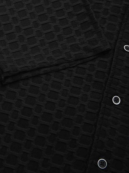 Black Honeycomb Textured Knitted Shirt