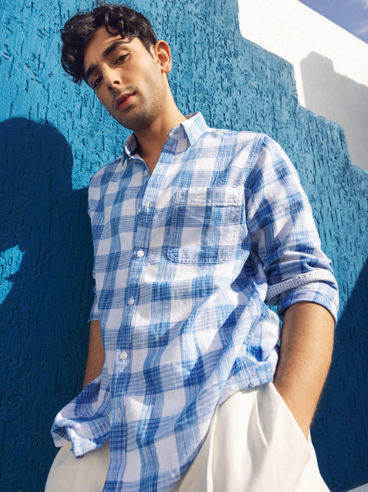 Suave Blue & White Box Checks Shirt