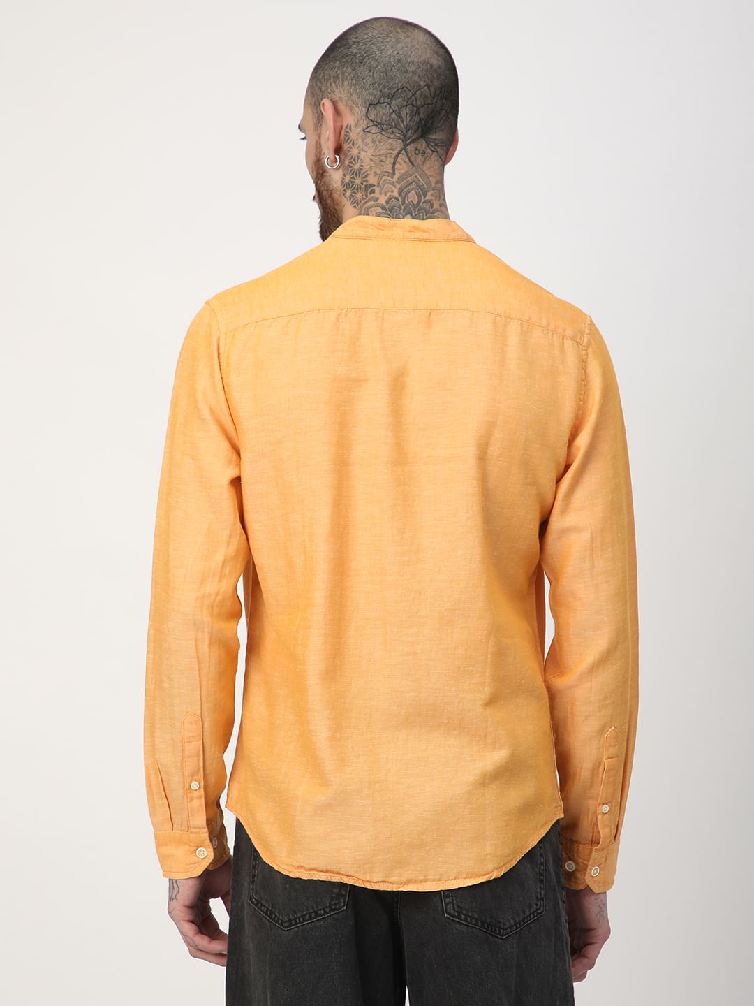 Solid Mustard Mandarin Collar Shirt