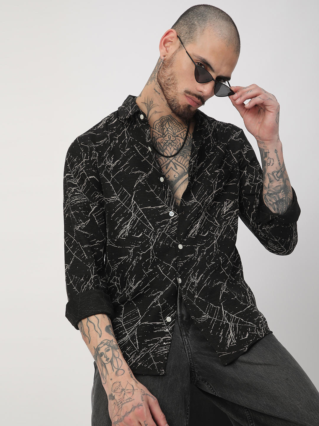 Onyx Black Stroke Splash Textured Shirt
