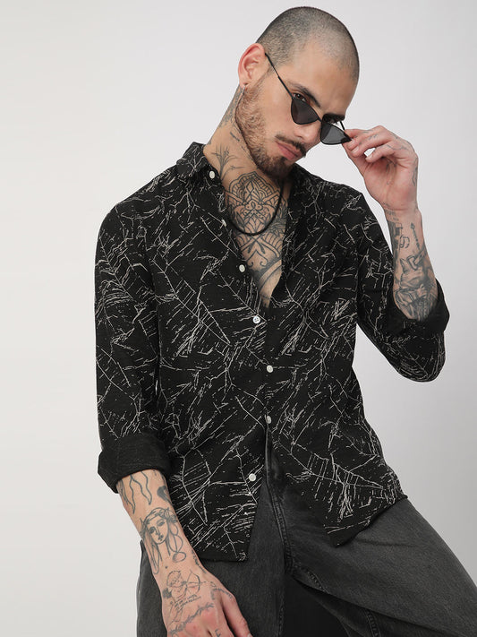 Onyx Black Stroke Splash Textured Shirt