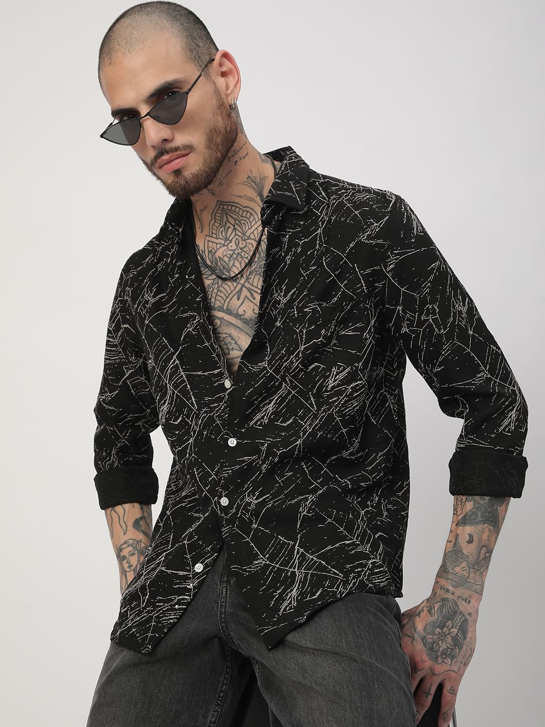Onyx Black Stroke Splash Textured Shirt