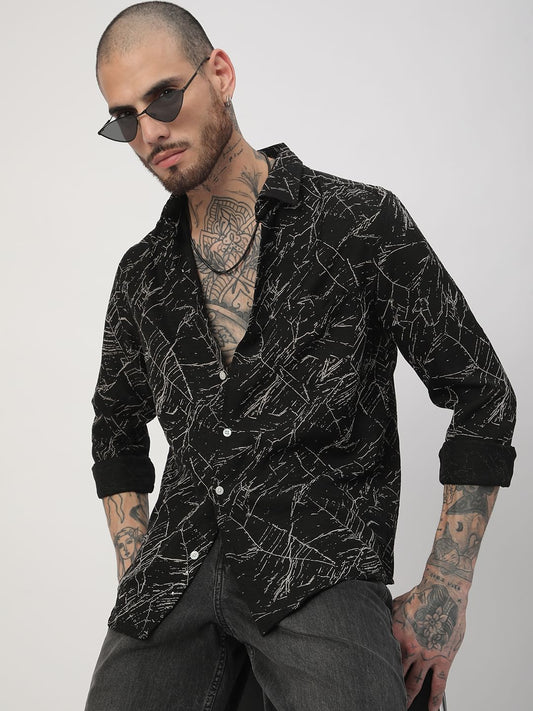 Onyx Black Stroke Splash Textured Shirt
