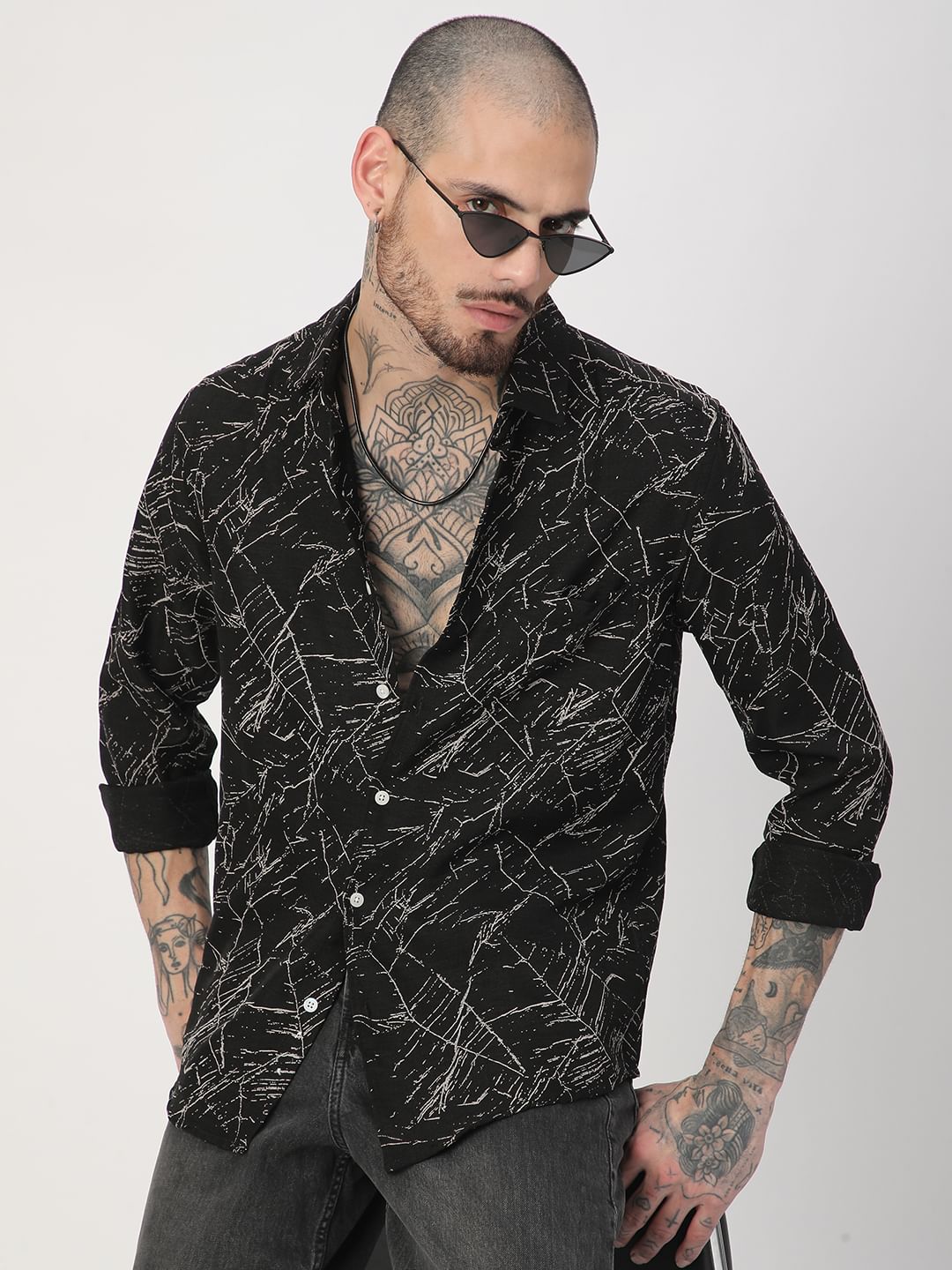 Onyx Black Stroke Splash Textured Shirt