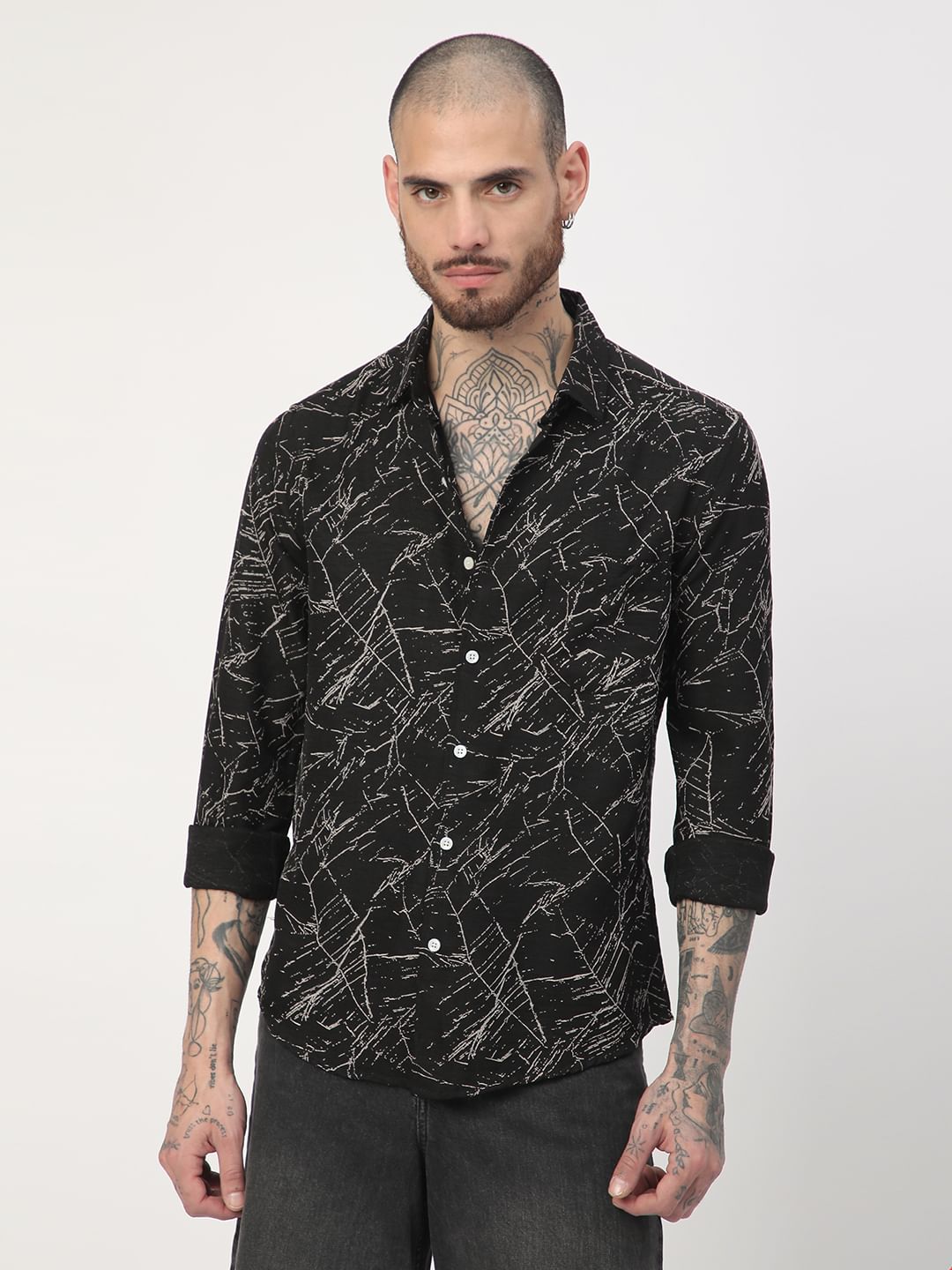 Onyx Black Stroke Splash Textured Shirt
