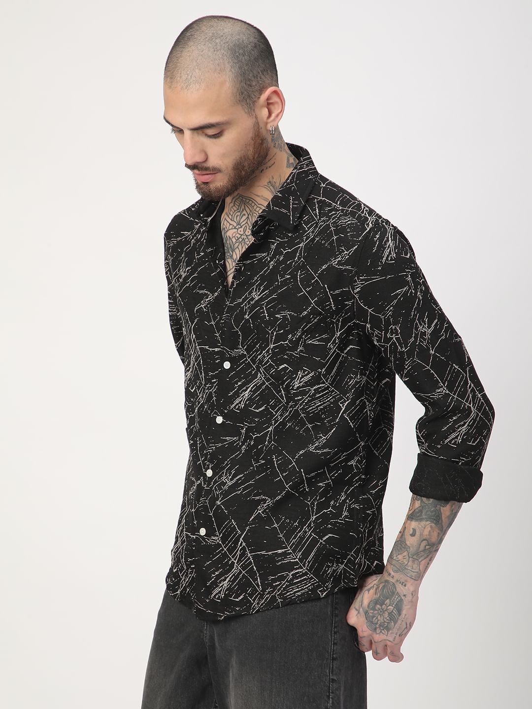 Onyx Black Stroke Splash Textured Shirt