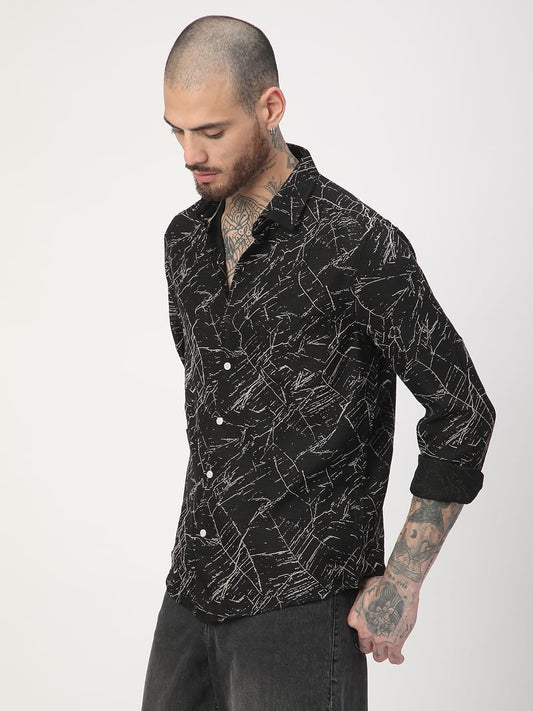 Onyx Black Stroke Splash Textured Shirt