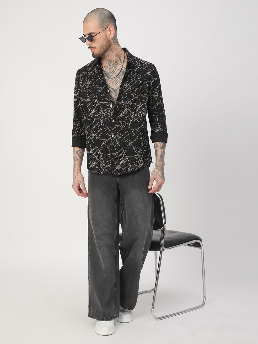 Onyx Black Stroke Splash Textured Shirt