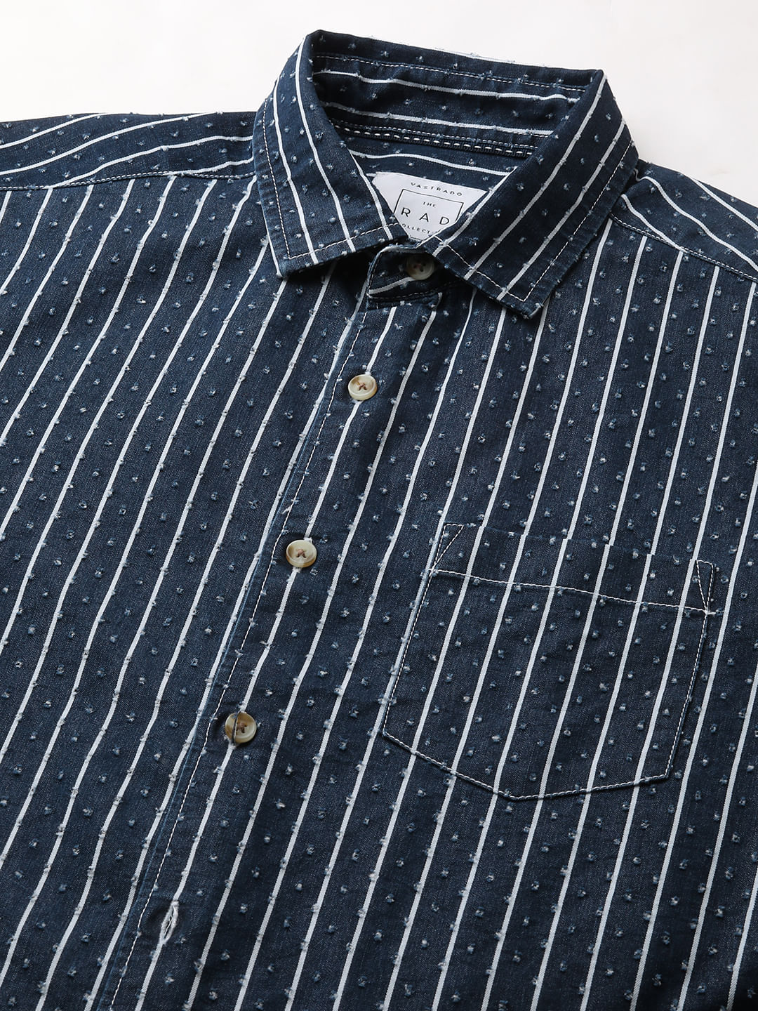 Navy Striped Ditsy Denim Shirt