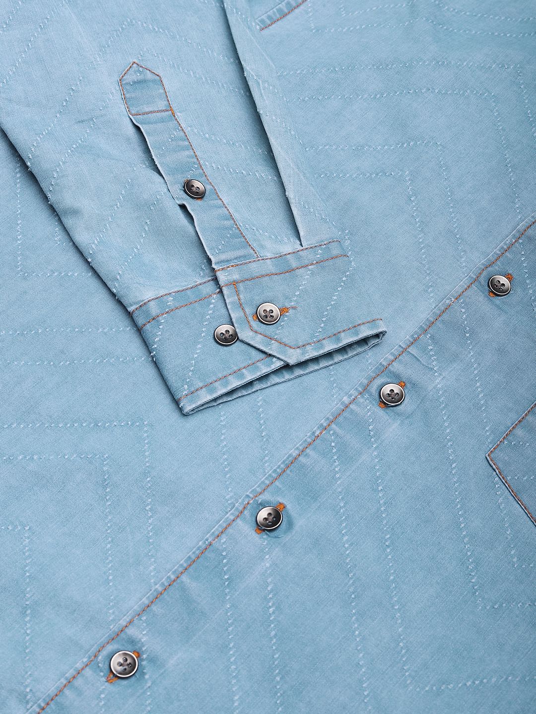 Denim Zig-Zag Laser Cut Shirt