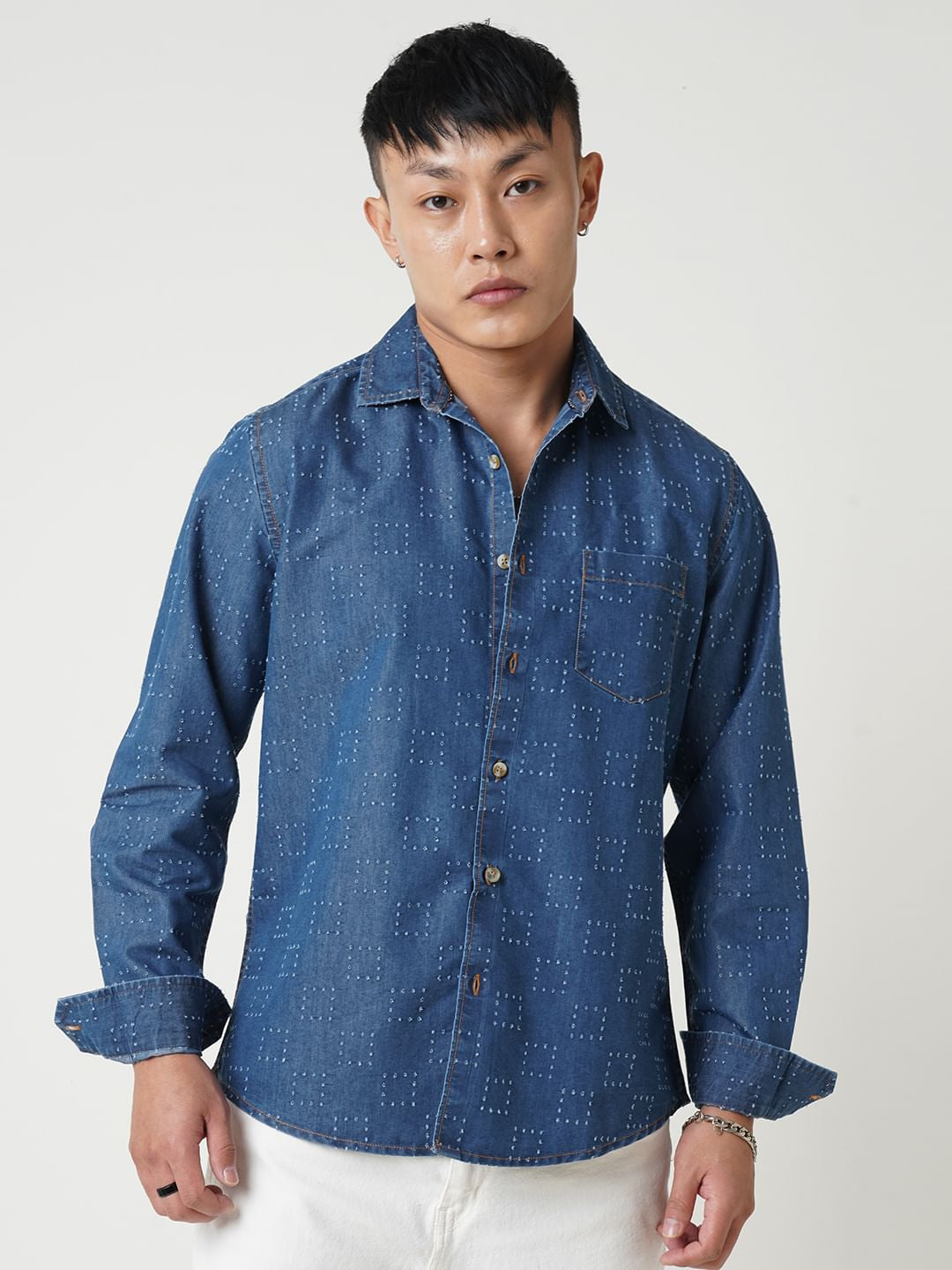 Blue Denim Contrast Stitched Shirt