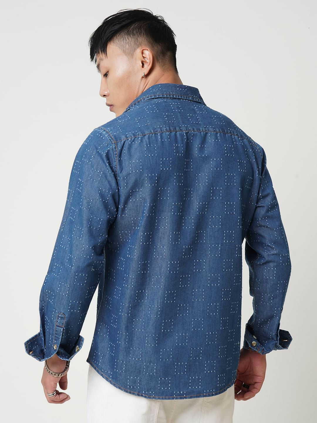 Blue Denim Contrast Stitched Shirt