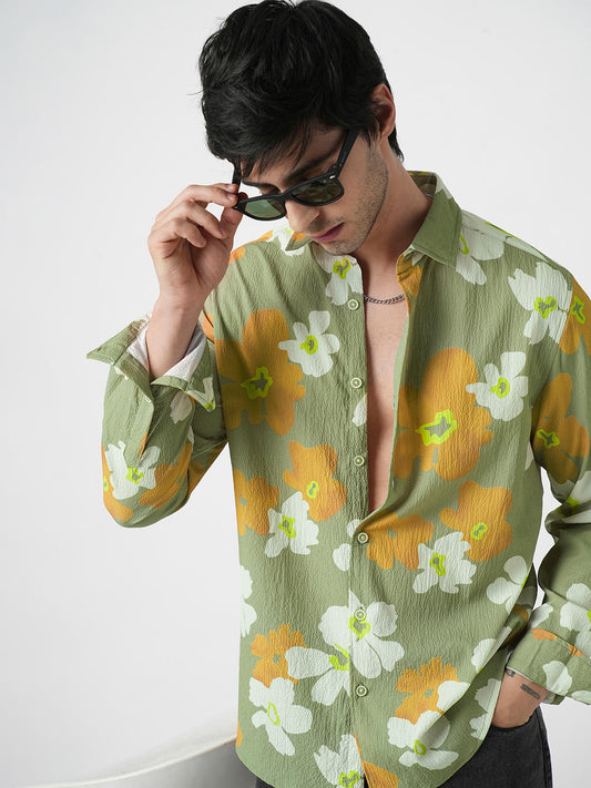 Exquisite Multicolour Floral Printed Creased Shirt