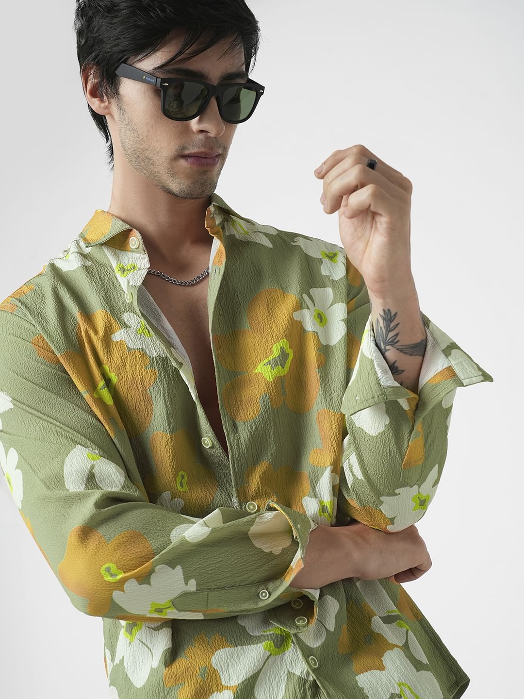 Exquisite Multicolour Floral Printed Creased Shirt