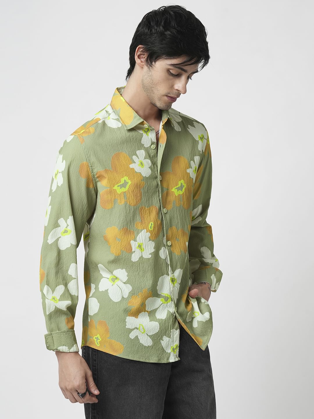 Exquisite Multicolour Floral Printed Creased Shirt