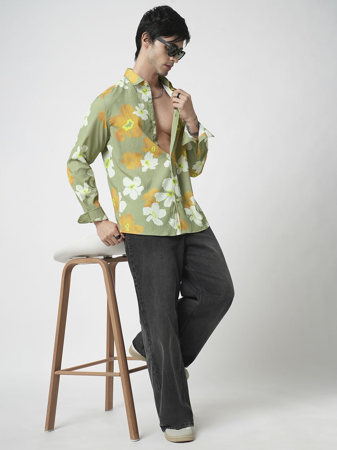 Exquisite Multicolour Floral Printed Creased Shirt