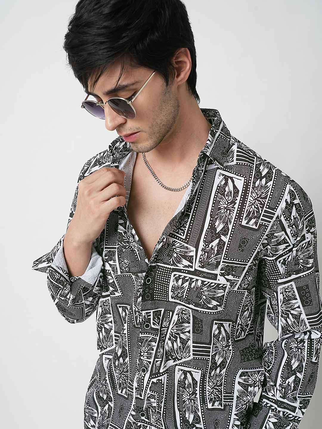 Black & White Abstract Printed Textured Shirt