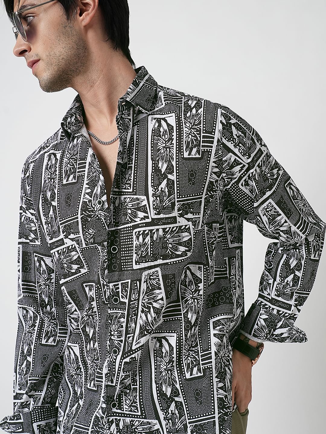 Black & White Abstract Printed Textured Shirt