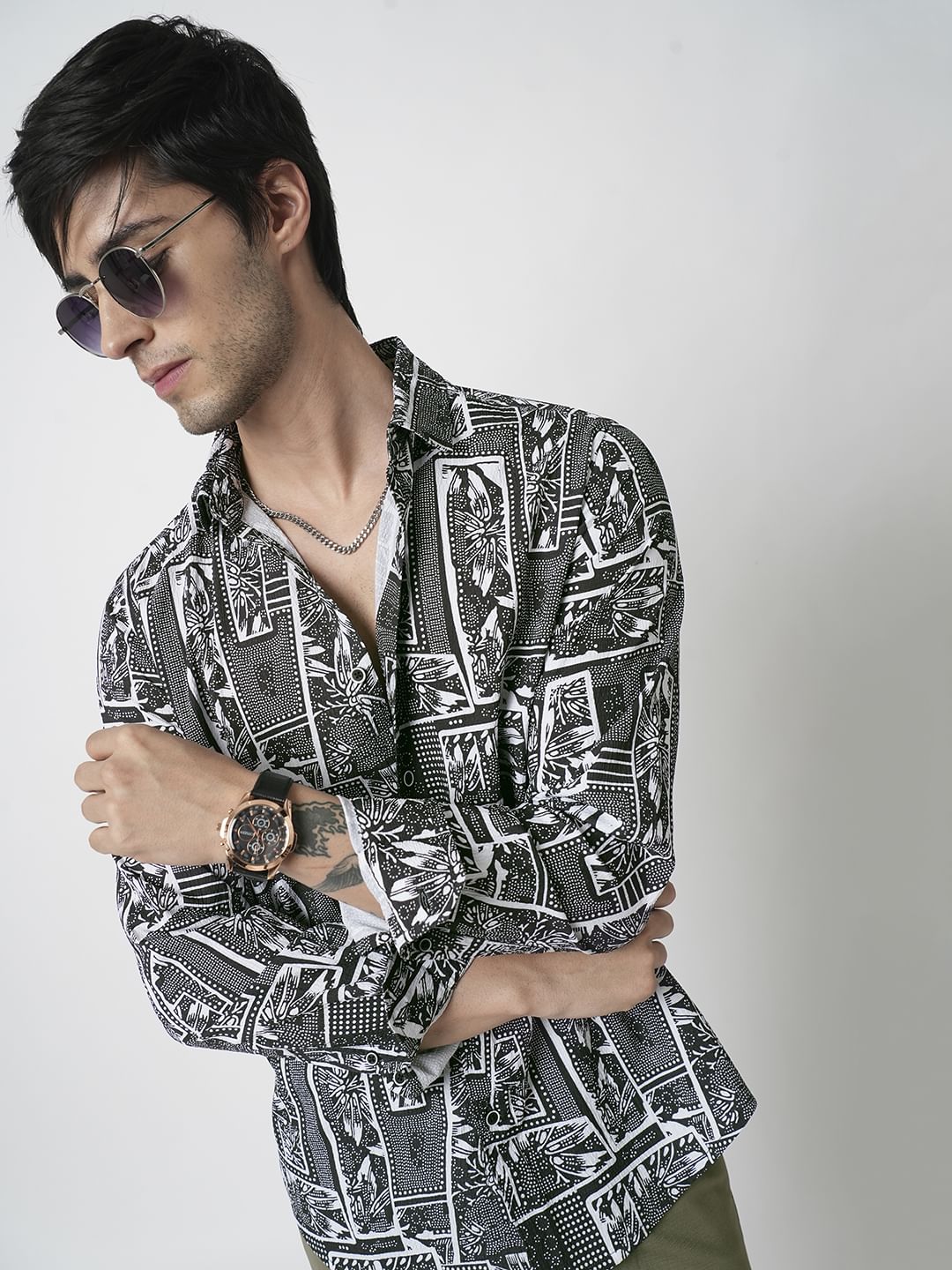 Black & White Abstract Printed Textured Shirt