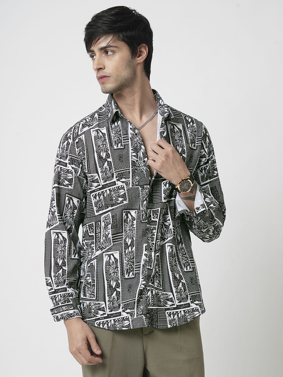 Black & White Abstract Printed Textured Shirt