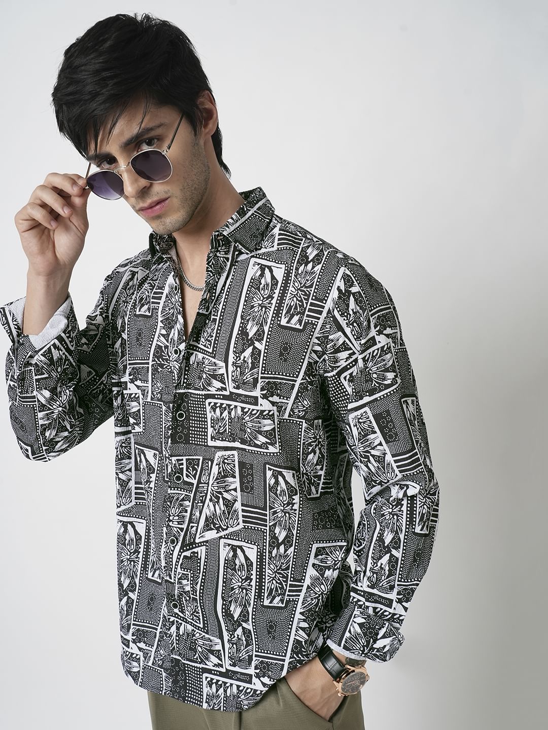 Black & White Abstract Printed Textured Shirt
