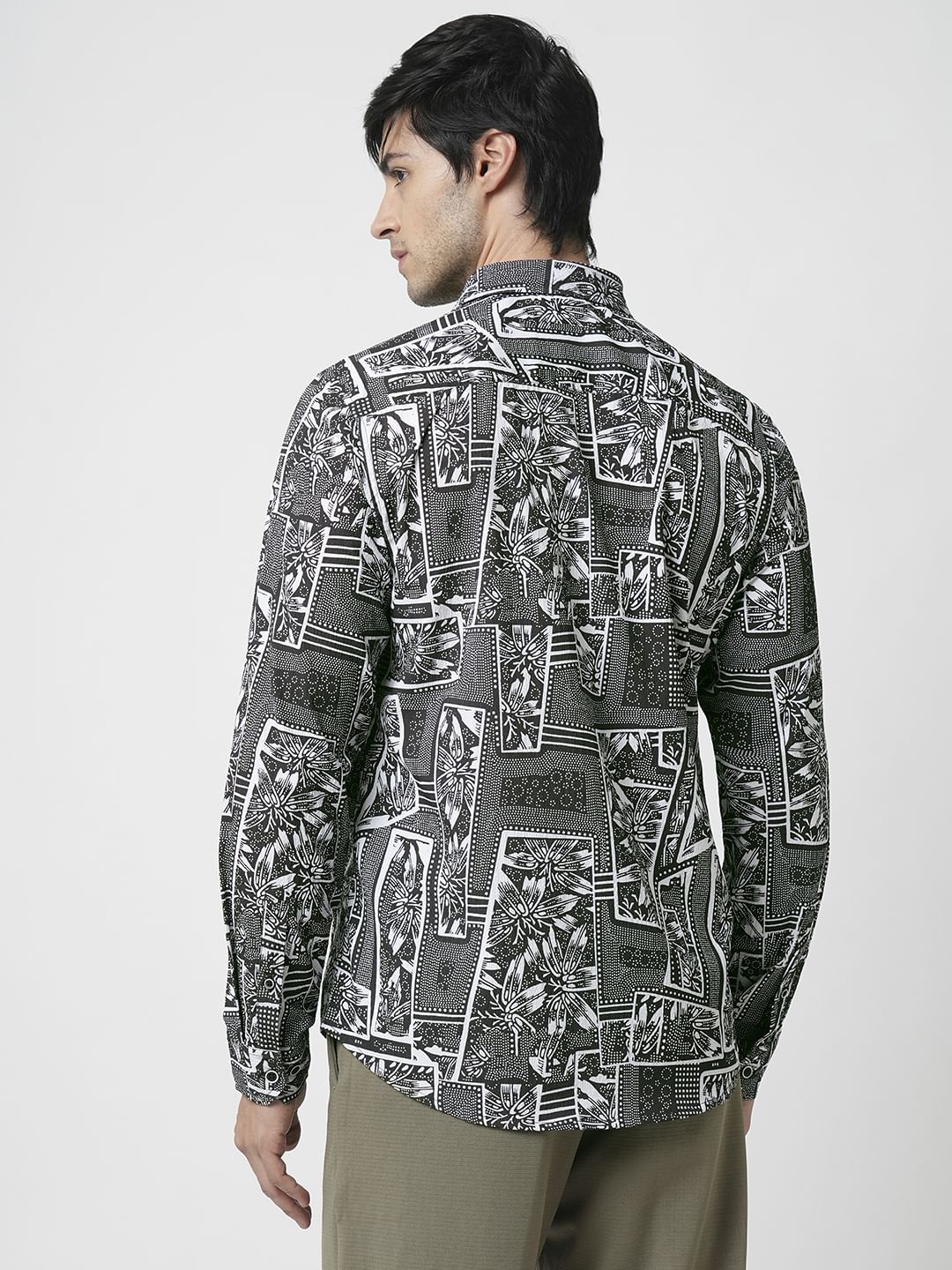 Black & White Abstract Printed Textured Shirt