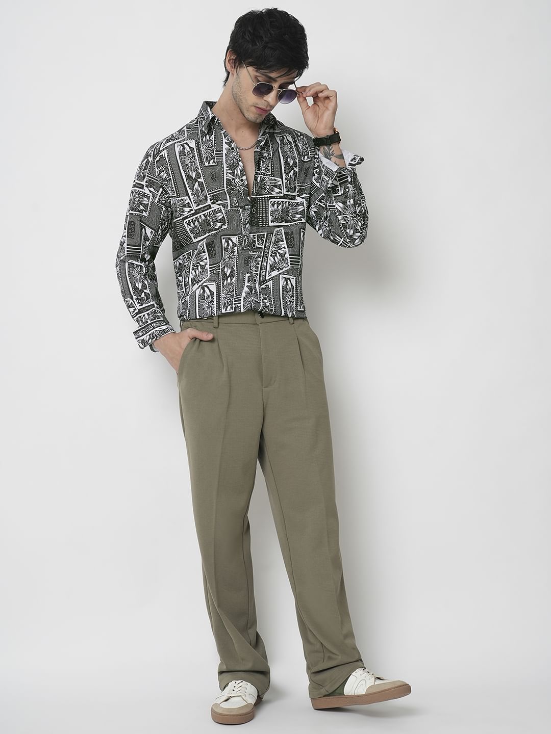 Black & White Abstract Printed Textured Shirt