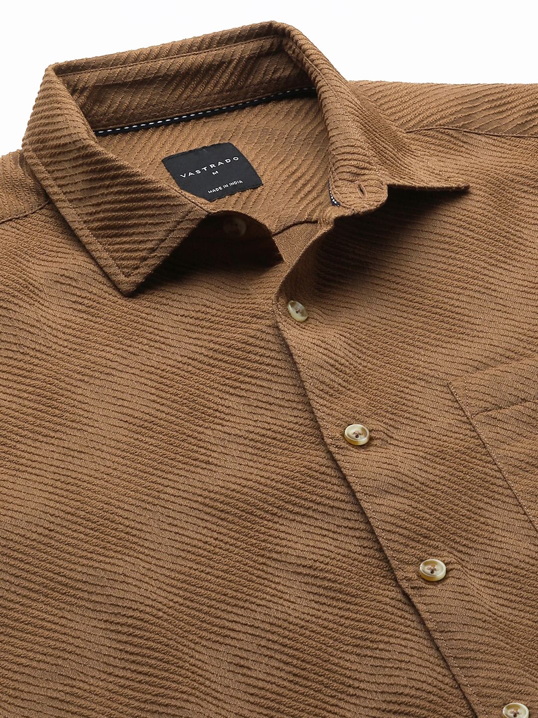 Coffee Brown Jacquard Diagonal Striped Shirt