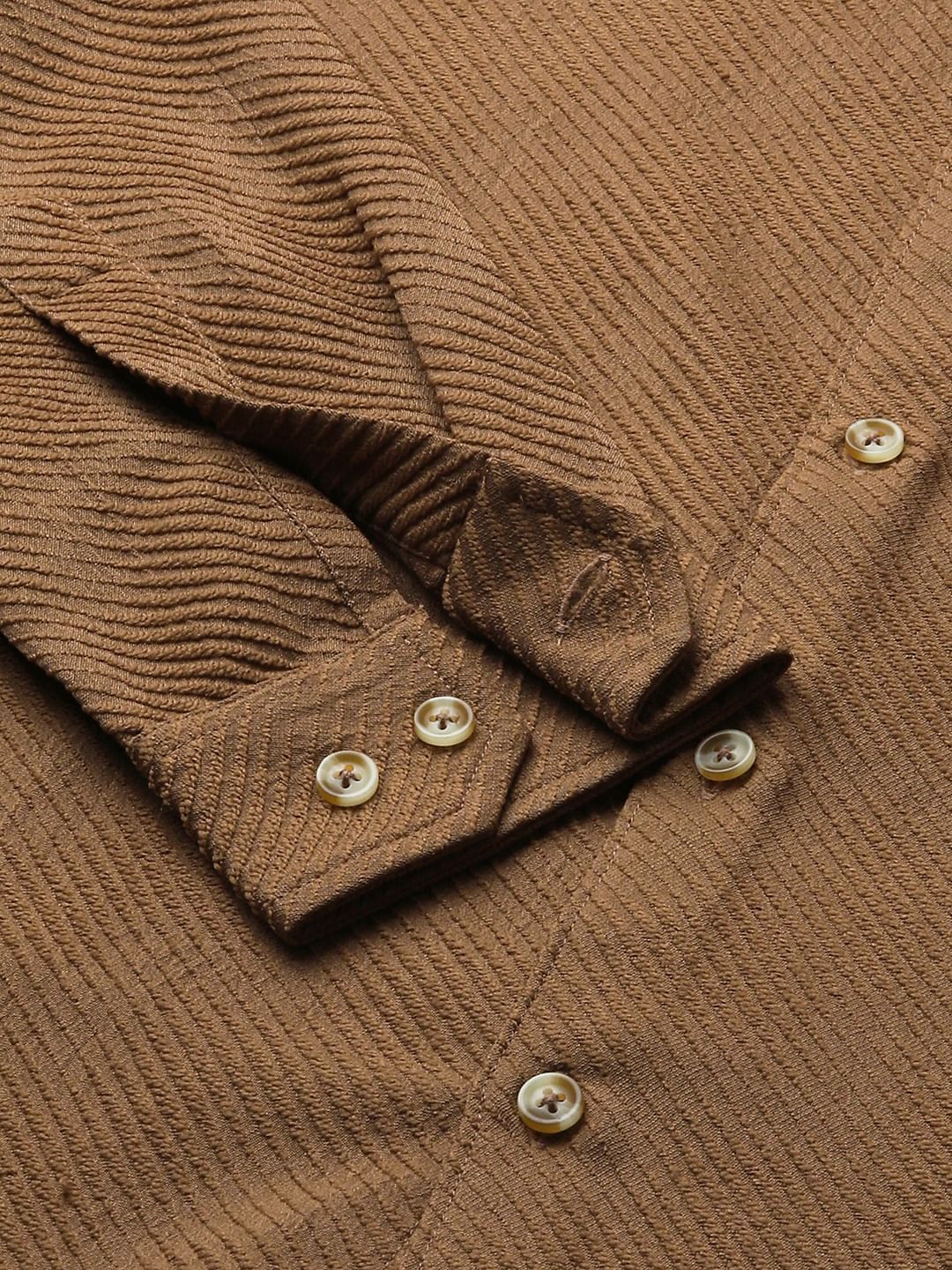 Coffee Brown Jacquard Diagonal Striped Shirt