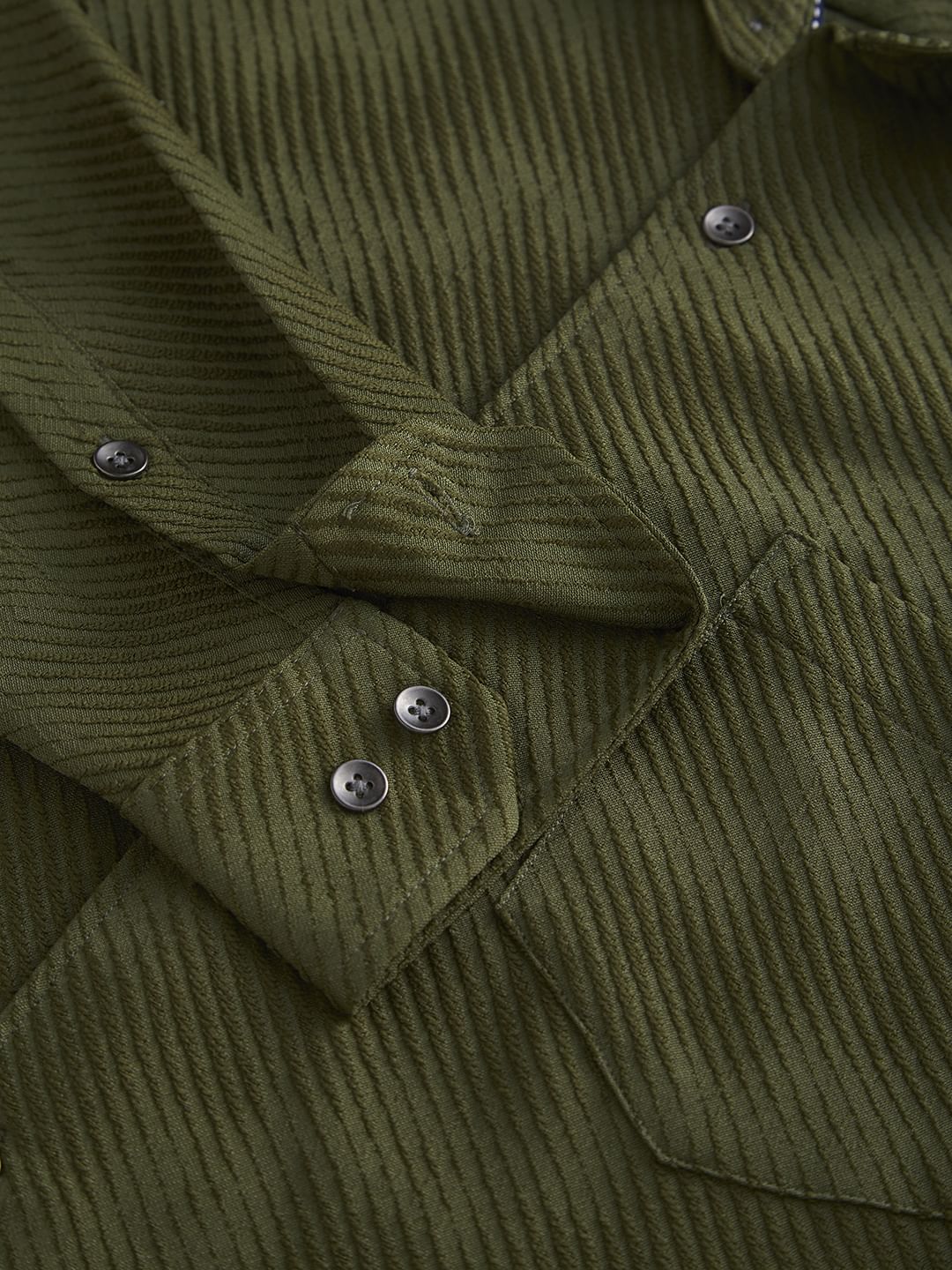 Olive Asymmetric Striped Jacquard Shirt