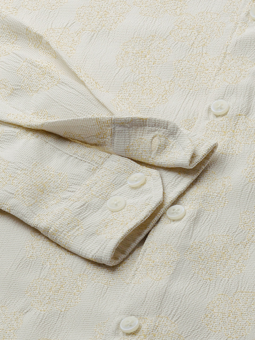 Ivory Floral Intricate Jacquard Creased Shirt
