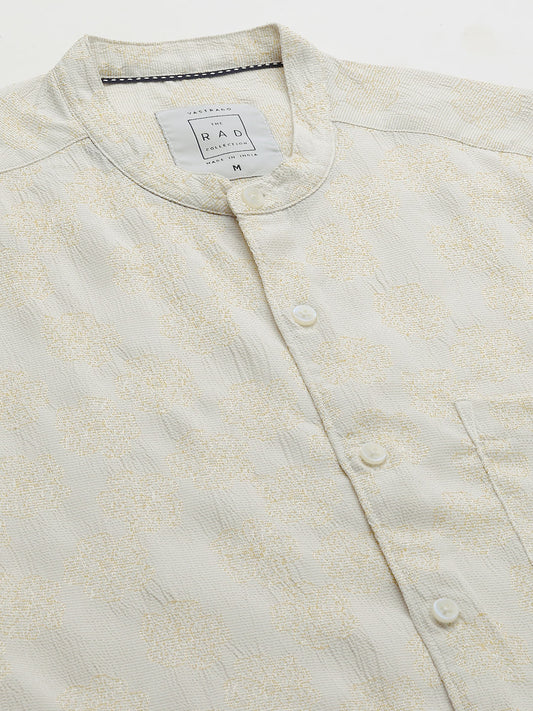 Ivory Floral Intricate Jacquard Creased Shirt