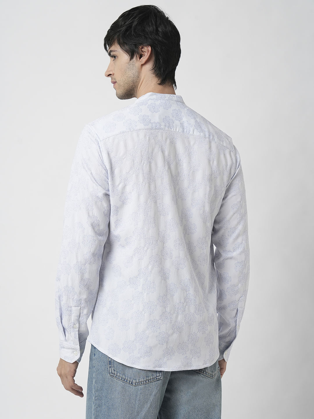 Cool Blue Floral Intricate Jacquard Creased Shirt