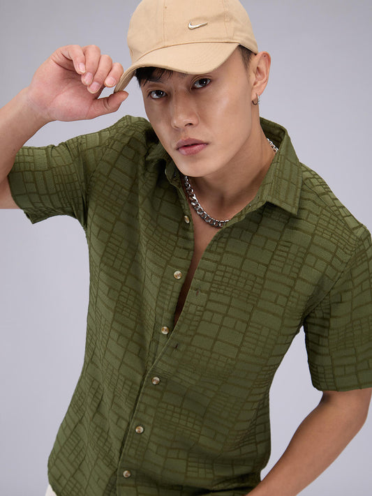 Olive Bold Square Textured Shirt