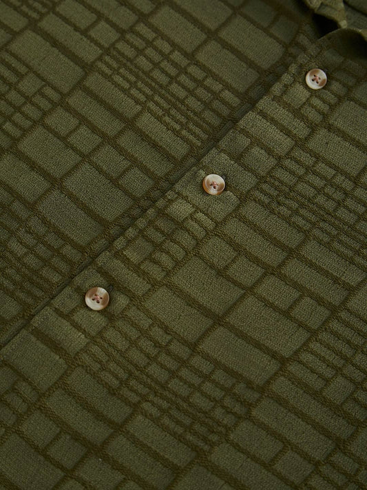 Olive Bold Square Textured Shirt