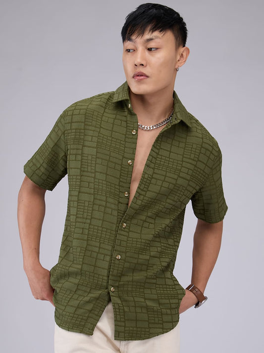 Olive Bold Square Textured Shirt