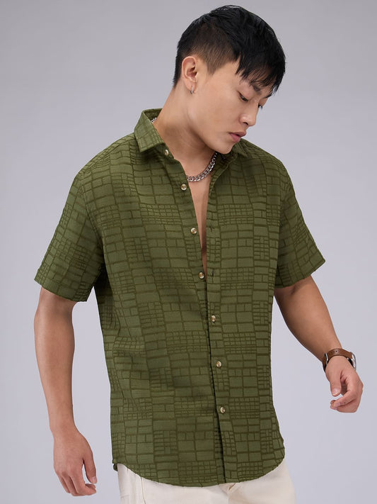Olive Bold Square Textured Shirt